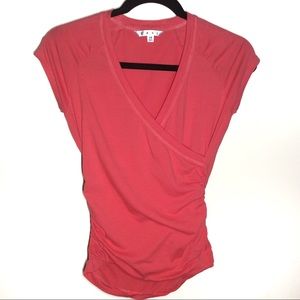 CAbi #965 Coral Hanky Faux Wrap Tee Size XS